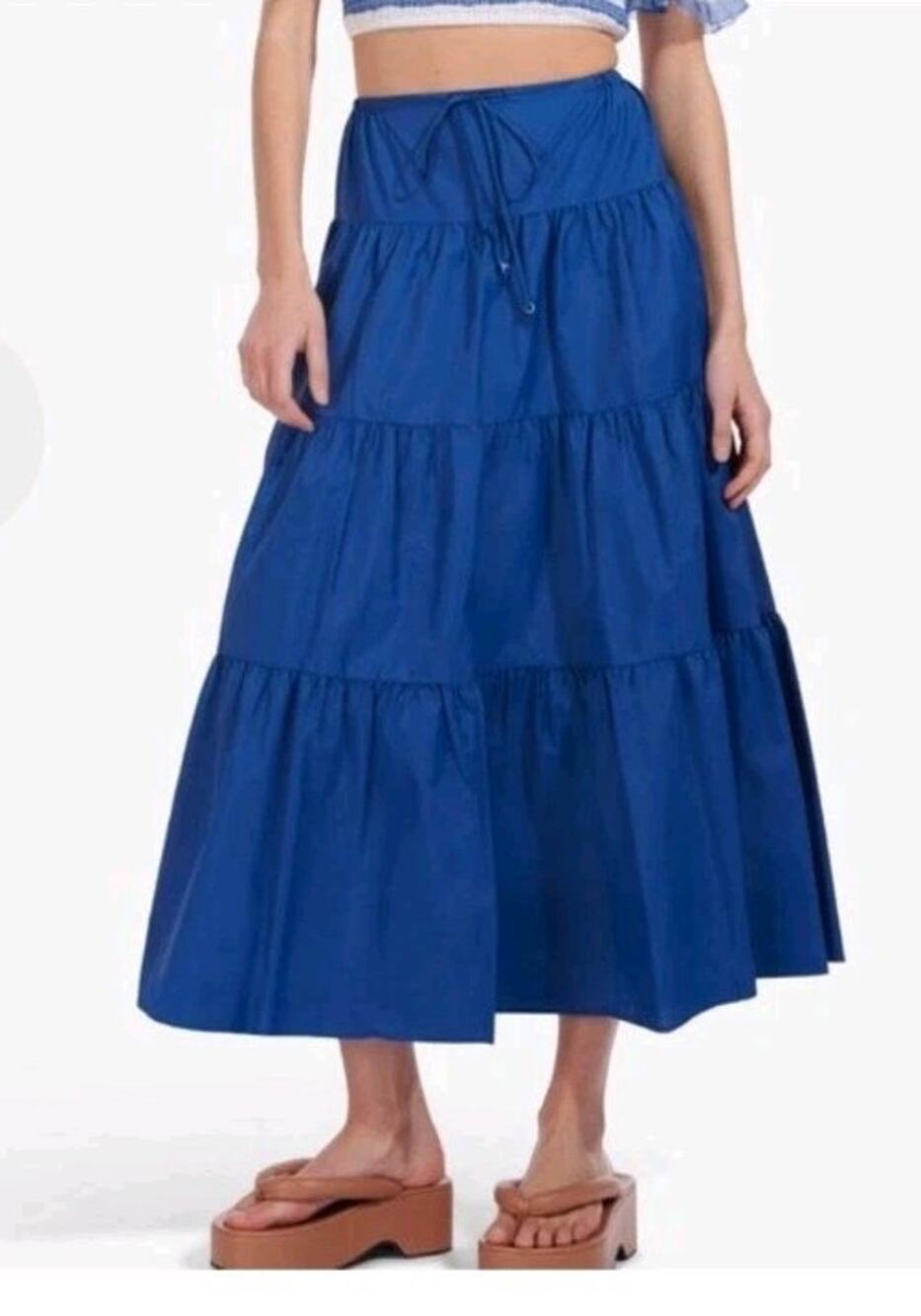 STAUD Lucca Brant Tiered Cobalt Blue Skirt, NWOT, Sz S, Recycled Tissue Nylon